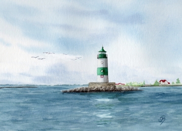 Poster DIN-A4 Aquarell Maritim Kunst Druck Kunstdruck Ostsee Leuchtturm Maasholm Schleimünde Schlei Kappeln